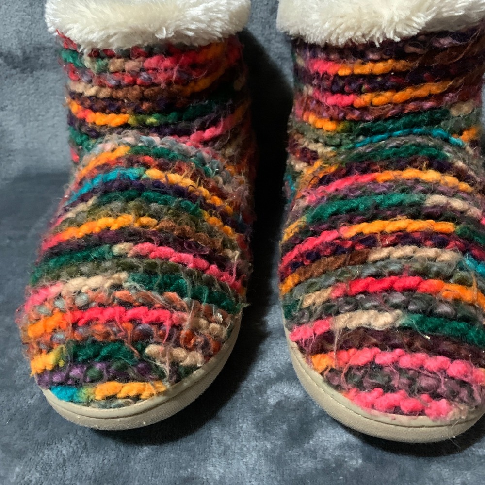 Minnetonka Slipper Boots Womens L 8-9 Rainbow Knit Faux Fur Cottage44048 - Picture 5 of 15